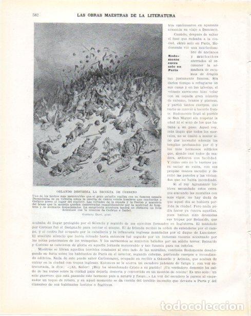 Postales: LAMINA V34478: Orlando destroza la escolta de Cerbino por Gustavo Dore - Guillermo de Boladeres