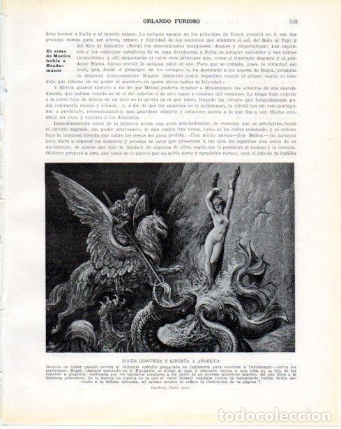 Postales: LAMINA V34462: Roger descubre y liberta a Angelica por Gustavo Dore - Guillermo de Boladeres