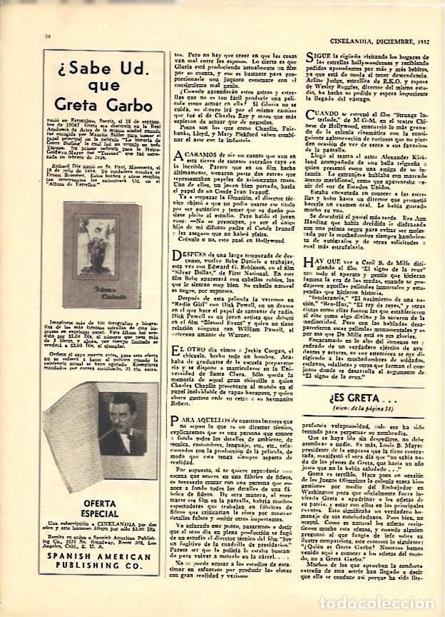 Postais: LAMINA 35112: Curiosidades sobre Greta Garbo - VVAA