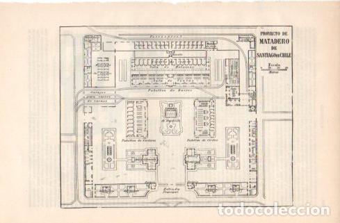 Postales: LAMINA V37161: Plano del matadero de Santiago de Chile, proyecto - Varios