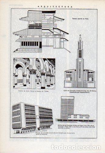 Cartes Postales: LAMINA V38229: Templo en Nara, las Naciones Unidas y Viviendas en Marsella por Le Corbusier - Varios