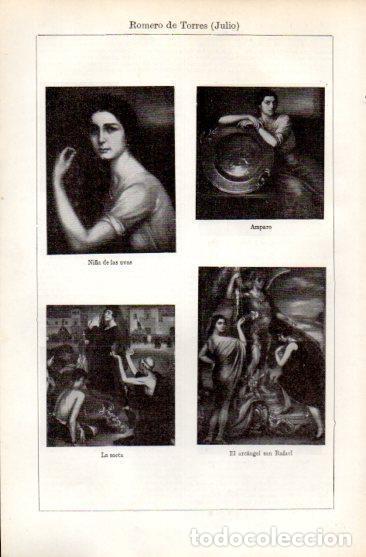 Postcards: LAMINA V50063: Ni&ntilde;a de las uvas, Amparo, La saeta y arcangel Rafael por J. Romero de Torres - Varios