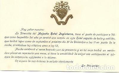 Postais: VARIOS 7075: Invitacion del Majestic Hotel Inglaterra de Barcelona - NULL