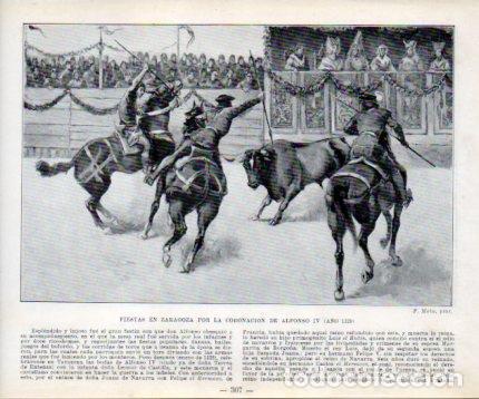 Postais: LAMINA V39069: Fiestas en Zaragoza por la coronacion de Alfonso IV a&ntilde;o 1328 - Manuel Sandoval del Ri