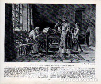 Postales: LAMINA V39048: Alfonso X El Sabio dicta Las Siete Partidas a&ntilde;o 1256 - Manuel Sandoval del Rio