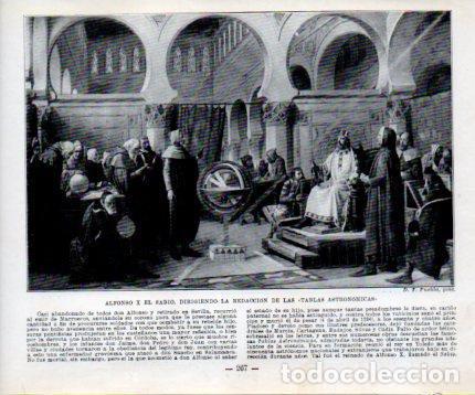 Postales: LAMINA V39050: Alfonso X El Sabio dirige la redaccion de las Tablas Astronomicas por D.T. Puebla - M