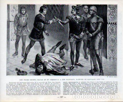 Postales: LAMINA V39083: Don Pedro ordena matar a Don Fadrique Maestre de Santiago por F. Mota - Manuel Sandov