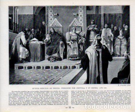 Postcards: LAMINA V38968: Quinto Concilio de Toledo presidido por Chintila y esposa - Manuel Sandoval del Rio