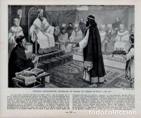 Postais: LAMINA V38971: Concilio decimoquinto en Toledo en tiempo de Egica Por M. Vera - Manuel Sandoval del