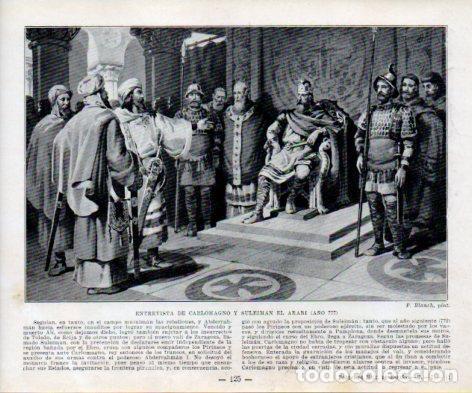 Cartoline: LAMINA V38983: Entrevista de Carlomagno y Suleiman El Arabe por F. Blanch - Manuel Sandoval del Rio