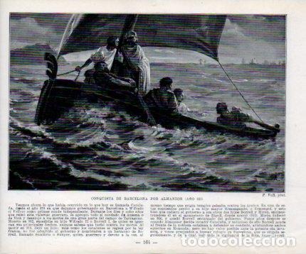 Postkarten: LAMINA V39001: Conquista de Barcelona por Almanzor a&ntilde;o 985 por F. Vall - Manuel Sandoval del Rio