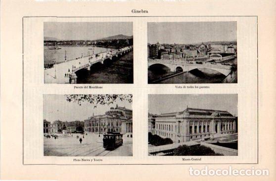 Postales: LAMINA V39928: Puentes, Museo Central y Plaza Nueva en Ginebra - Varios