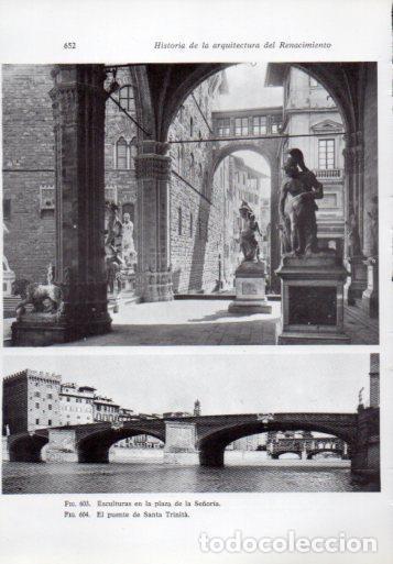 Postcards: LAMINA V41402: Esculturas en plaza de la Se&ntilde;oria y puente de Santa Trinita, Florencia - Leonardo Ben