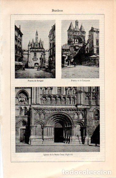 Postkarten: LAMINA V40886: Iglesia de la Santa Cruz y Puertas de Sevigne y de la Campana, Burdeos - Varios