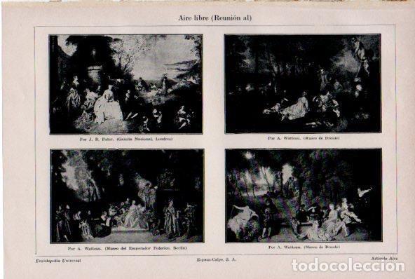 Postais: LAMINA ESPASA V52259: Reunion al aire libre por Watteau - Varios