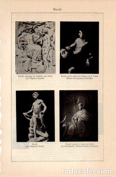 Postcards: LAMINA V46921: David con la cabeza de Goliat por Puget y David ante Saul por Rembrandt - Varios