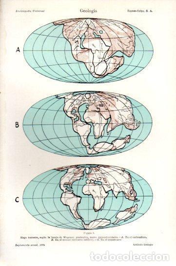 Postais: LAMINA V47477: Mapa terrestre seg&uacute;n la teoria de Wegener - Varios