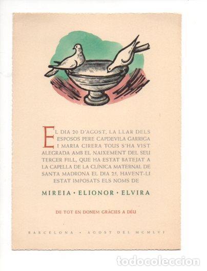Postcards: V48668: Tarjeta nacimiento y bautizo hija en Capilla Clinica Santa Madrona 1956 - NULL