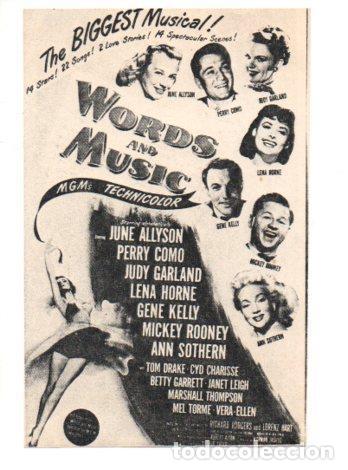 Cartoline: V48657: Words and Music con Gene Kelly recorte cartel pelicula - NULL