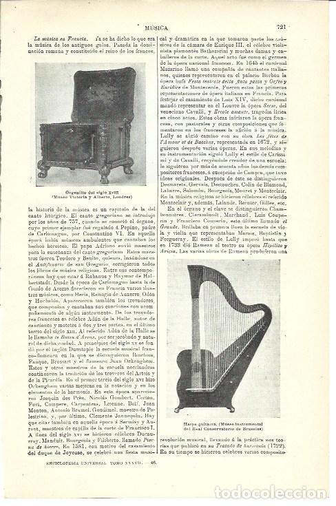 Postcards: LAMINA ESPASA 40037: Organillo del siglo XVIII y harpa - guitarra - Varios