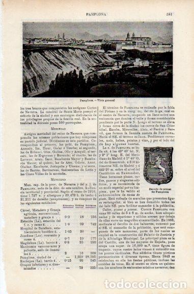 Postales: LAMINA V51054: Vista y escudo de Pamplona - Varios.