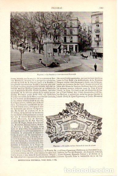 Postais: LAMINA V51627: Rambla, planta del castillo y monumento a Monturiol en Figueres - Varios.