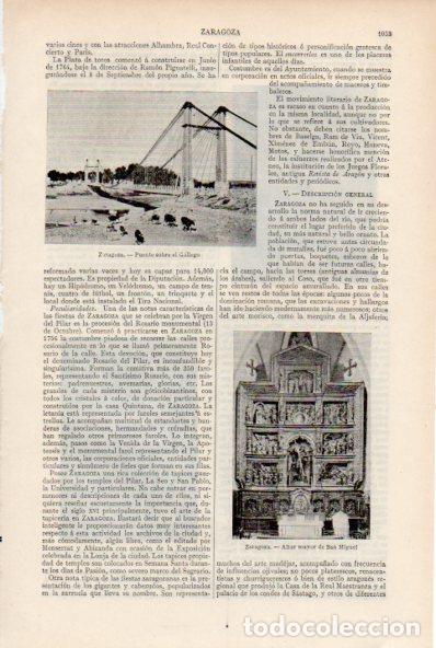 Postcards: LAMINA ESPASA V51978: Altar mayor de San Miguel y puente, Zaragoza - Varios