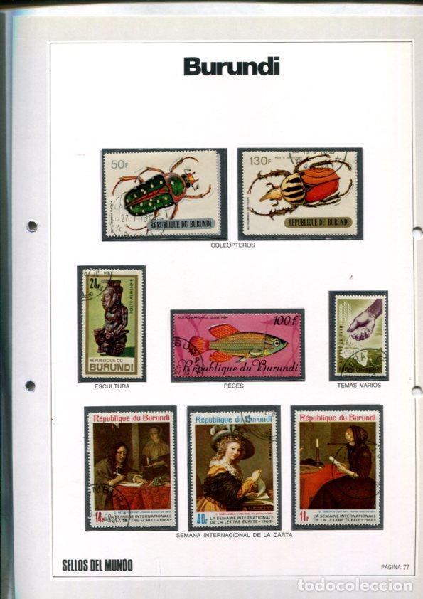 Postkarten: Sellos del Mundo: hoja numero 077: 8 sellos diversos de Burundi