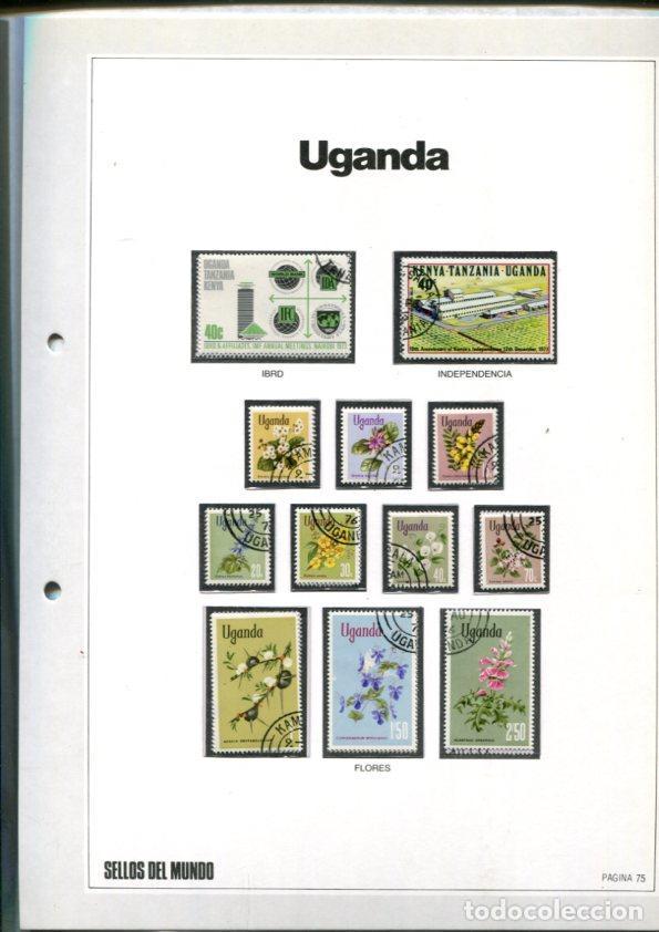Postcards: Sellos del Mundo: hoja numero 075: 12 sellos diversos de Uganda