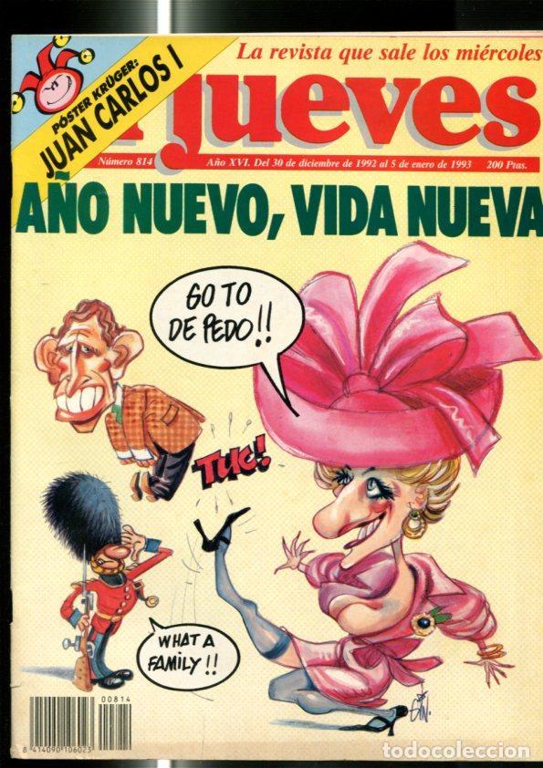 Postales: El Jueves revista semanal numero 0814: A&ntilde;o nuevo , pagina central con poster caricatura Juan Carlos