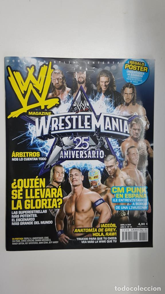Postales: Revista lucha libre: WWE Magazine a&ntilde;o II num 14, abril 2009. Wrestlemania 25 aniversario. Poster sob