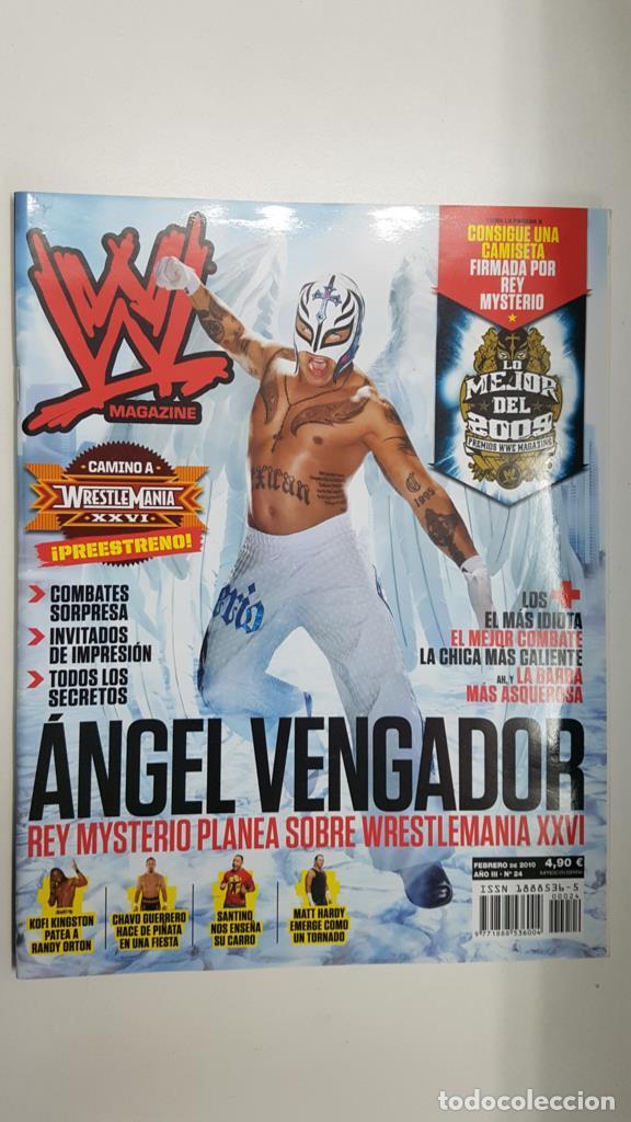 Postales: Revista lucha libre: WWE Magazine a&ntilde;o III num 24, febrero 2010. Rey Misterio planea sobre Wrestleman