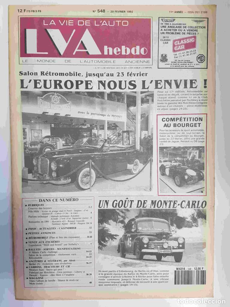 Postales: Revista, Magazine: La Vie de l'Auto LVA hebdo num 548, 20 frevier 1992 - Salon retromobile jusqu'au