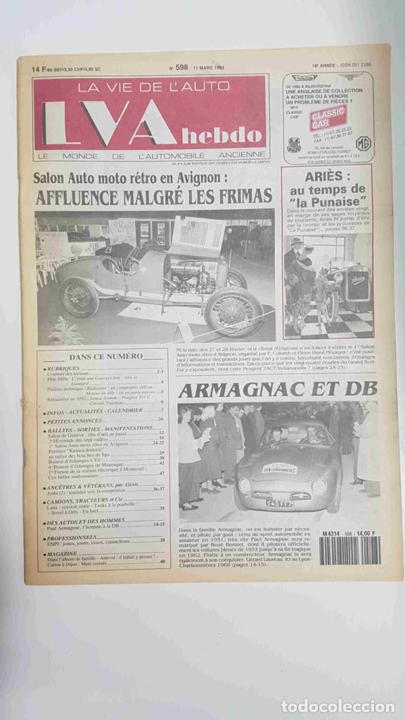 Postales: Revista, Magazine: La Vie de l'Auto LVA Hebdo num 598, 11 mars 1993 - Salon Auto moto r&eacute;tro en Avign