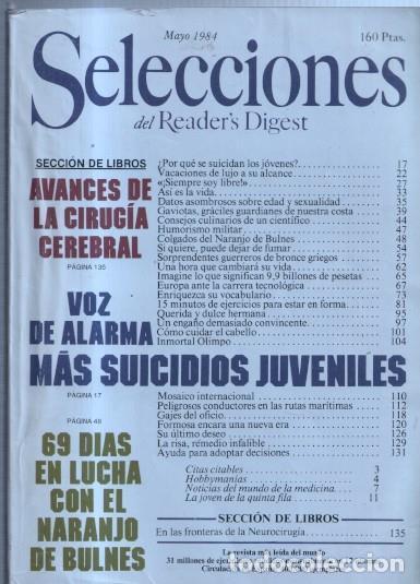 Postales: Selecciones del Readers Digest: 1984 mayo: Inmortal olimpo, Hobbymanias, Mas suicidios juveniles - v