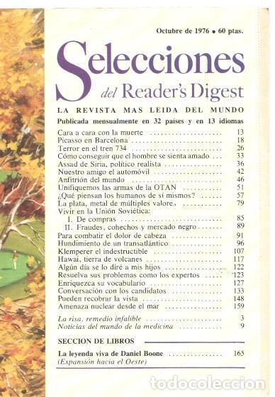 Postales: Selecciones del Reader s Digest. octubre 1976: Cara a cara con la muerte- Picasso - varios