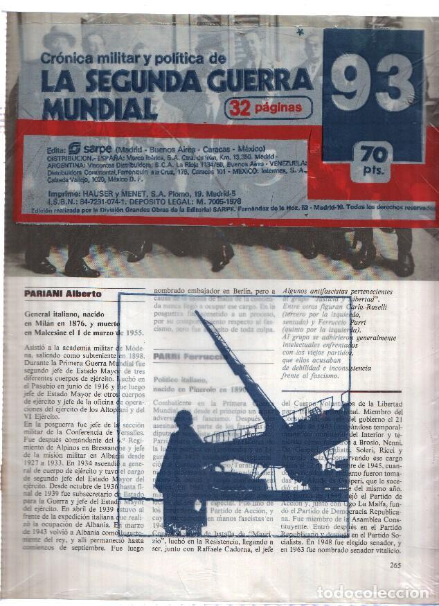 Postales: Fasciculo: Cronica Militar y Politica de LA SEGUNDA GUERRA MUNDIAL: Numero 093 (Sarpe 1978) - VARIOS