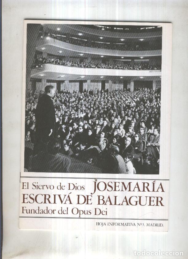 Cartoline: Jose Maria Escriva de Balaguer, oja informativa numero 3, septiembre 1979 - varios