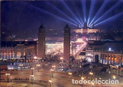Postkarten: POSTAL 61486: Barcelona Plz Espa&ntilde;a de noche - Varios