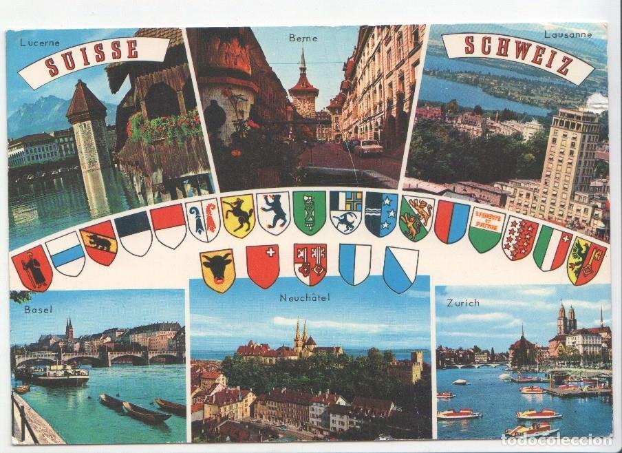 Cartes Postales: Postal JC022: Fotos con varias vistas de Suiza (Suisse) - Lucerne, Basel, Berne, Lausanne, Neuchatel