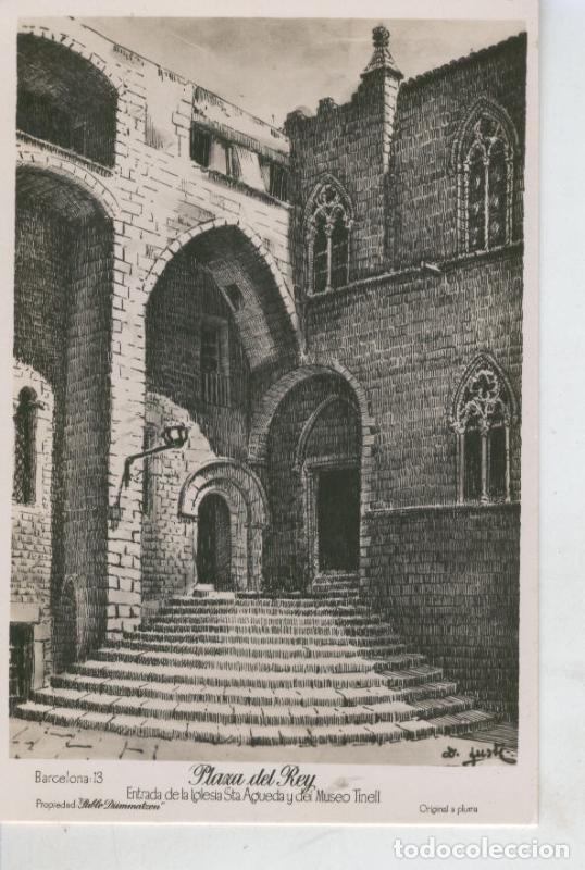 Postkarten: Postal B/N 0433 : Plaza del Rey, Barcelona, original a Plumilla - Varios
