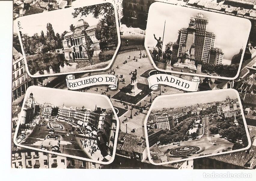 Postkarten: Postal 028375 : Madrid, Palacio Cristal - Monumento Cervantes, Puerta del Sol, Paseo del Prado - Var