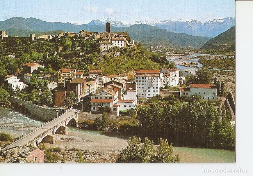 Postcards: Postal 028615 : Ainsa, Vista general y Confluencia de los Rios, Ara y Cinca - Al fondo Macizo del Mo