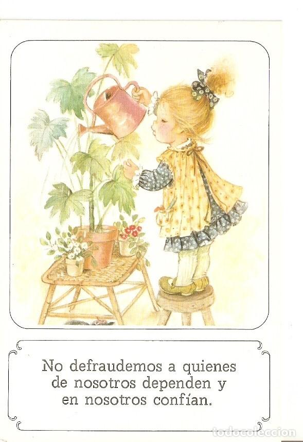 Postais: Postal 030913 : Dibujo. Ni&ntilde;a sobre taburete regando plantas - Varios