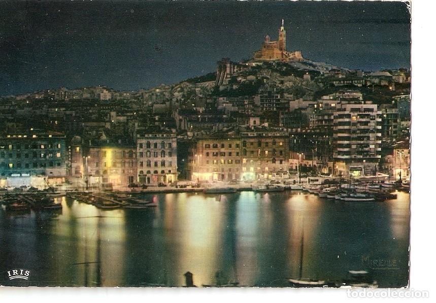 Postkarten: Postal 036886 : Reflets de Provence. Marseille la nuit - Le Vieux Port et Notre-Dame de la Garde - V