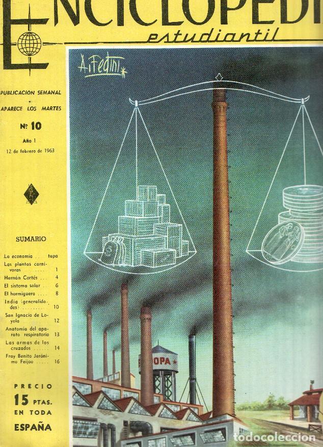 Postales: Enciclopedia Estudiantil numero 010 (1963): Fray Benito Jeronimo Feijoo, Hernan Cortes, San Ignacio