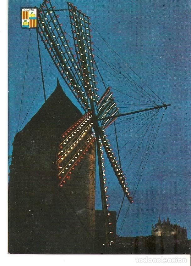 Postkarten: Postal 043359 : Mallorca. Palma. Molinos y Catedral. Vista nocturna - Varios