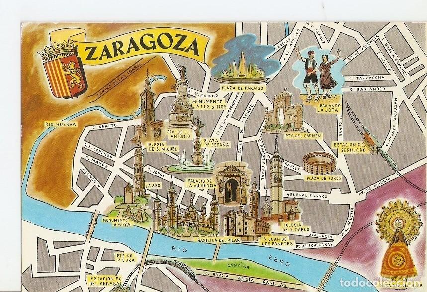 Postais: Postal 023579 : Dibujo mapa de Zaragoza - Varios