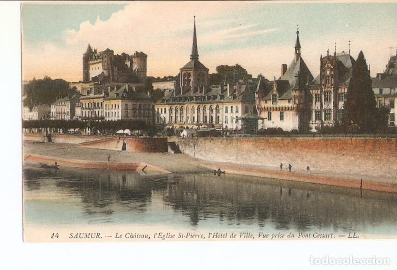 Postkarten: Postal 026493 : Saumur - Le Ch&acirc;teau, lEglise St-Pierre, lHotel de Ville, Vue prise du Pont Cessart -