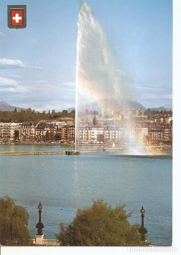Postais: Postal 034736 : Cinco Contienentes Ginebra (Suiza). El lago con su chorro de agua - Varios